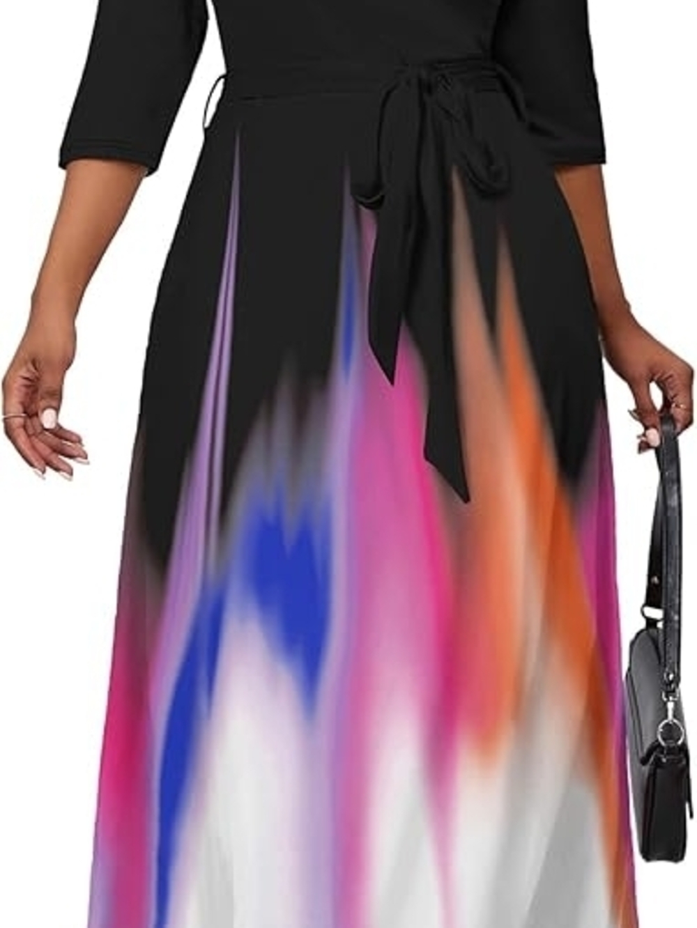 Women's Black Maxi Dress with Multicolor Gradient Skirt